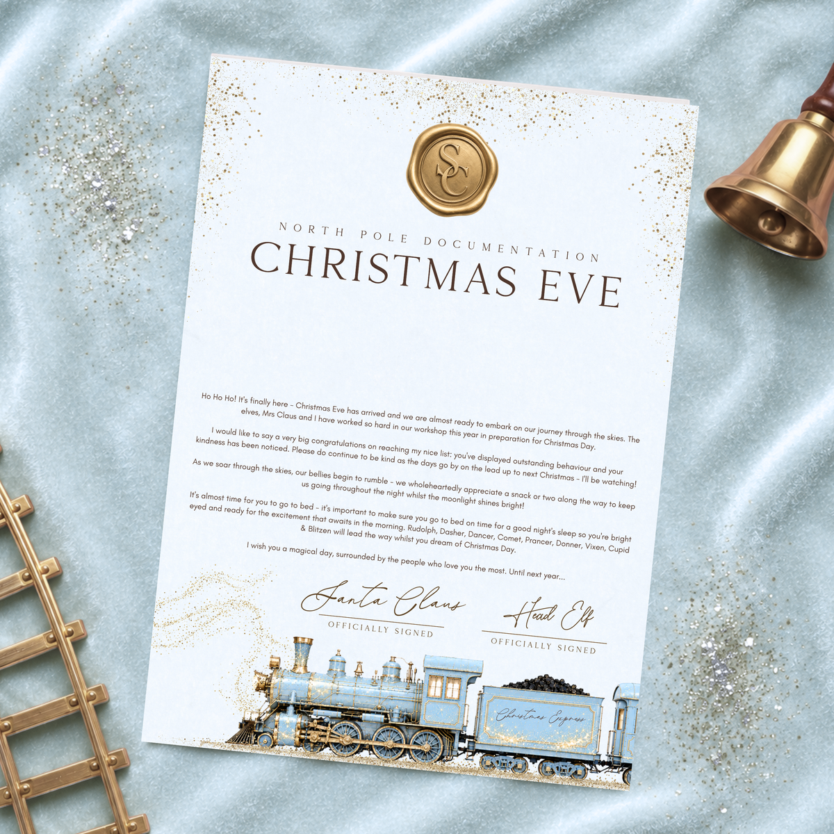 Pale Blue North Pole Express letter — supplier image; props not included