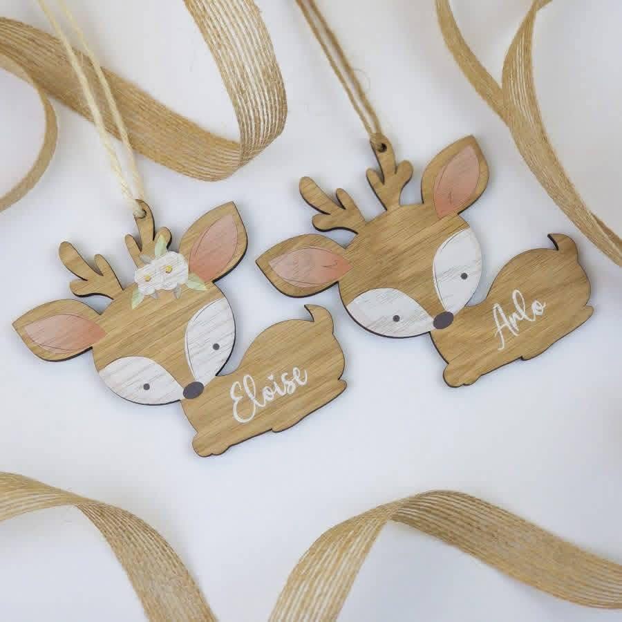 Personalised wooden reindeer Christmas decorations