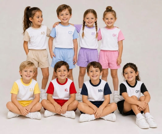 Embroidered Initial Shorts and T-shirt Set