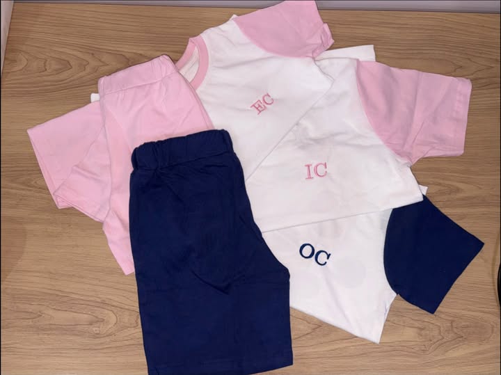 Embroidered Initial Shorts and T-shirt Set