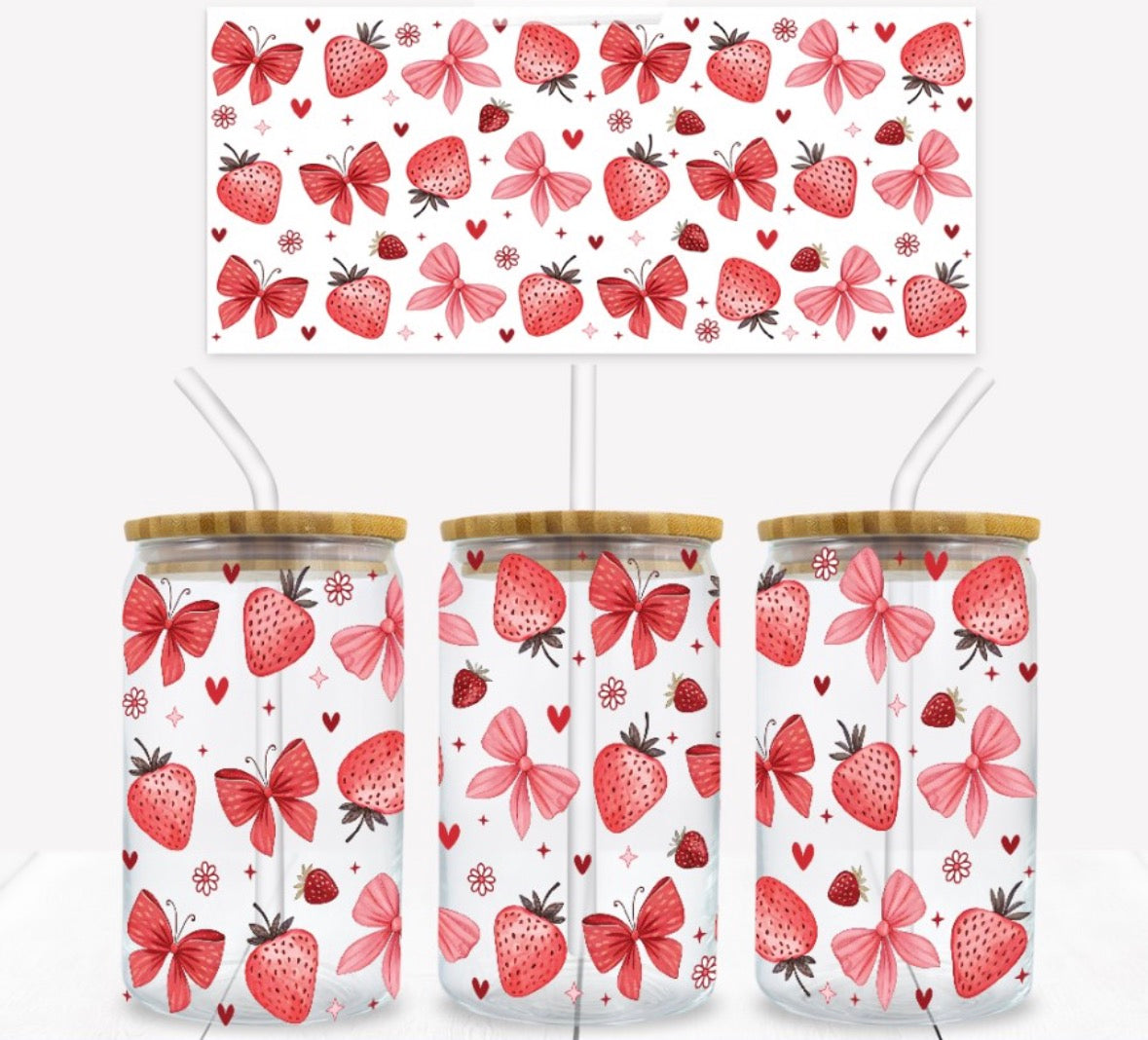 Strawberry Bow Libbey Glass Can