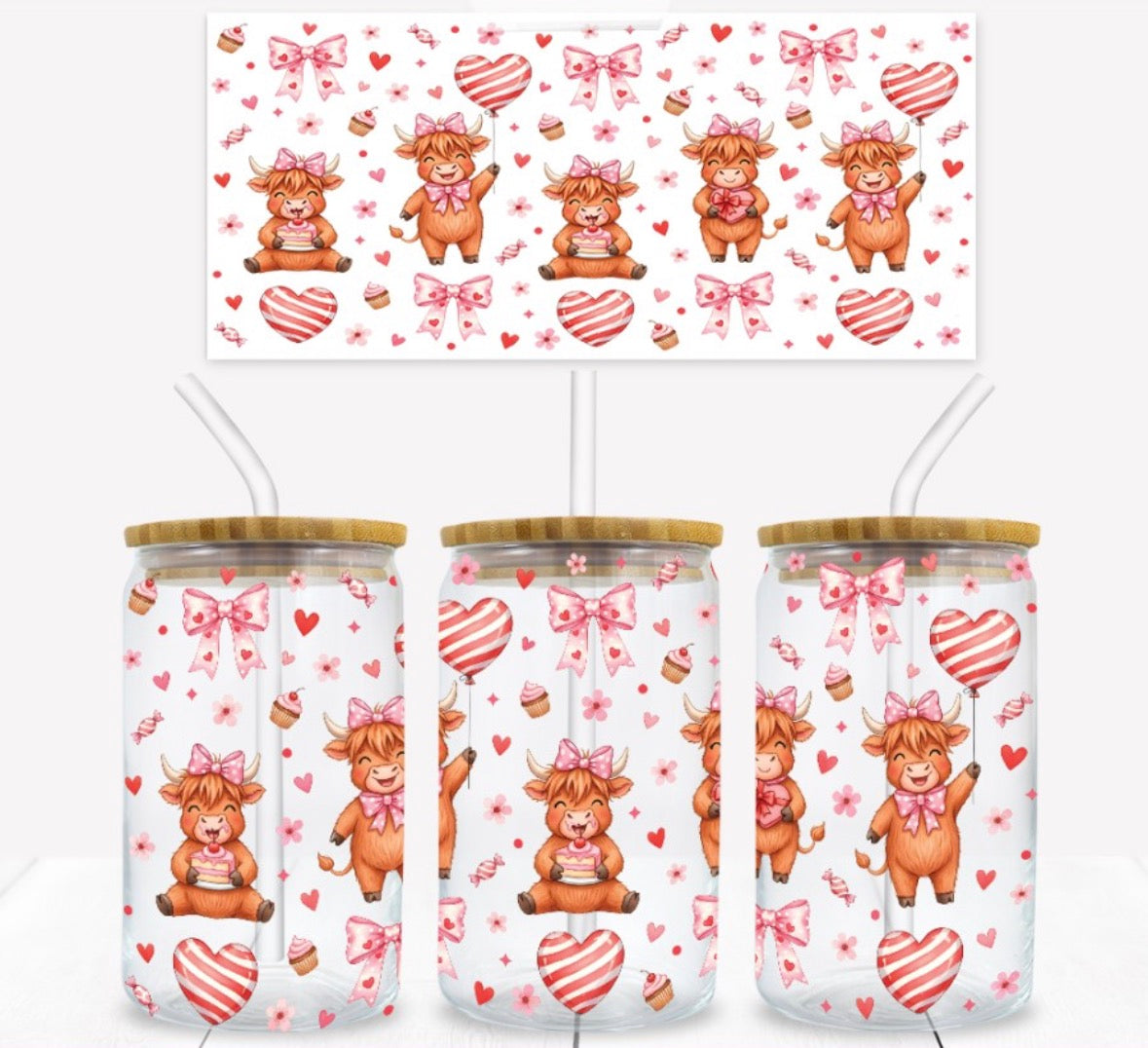 Highland Cow Glass Can