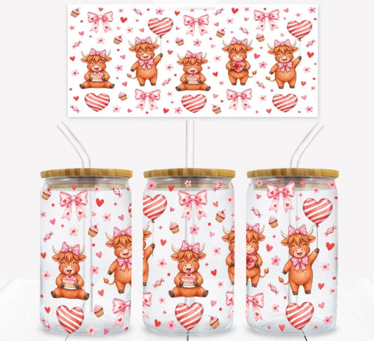 Highland Cow Glass Can