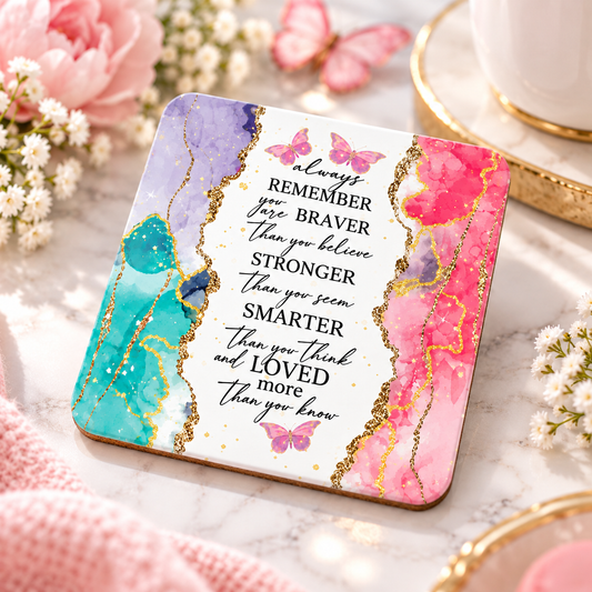 Always Remember You Are affirmation coaster with colourful watercolour design