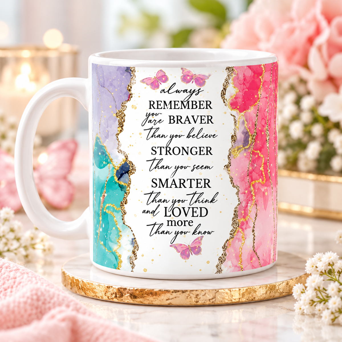 Always Remember You Are affirmation 11oz mug with colourful watercolour design