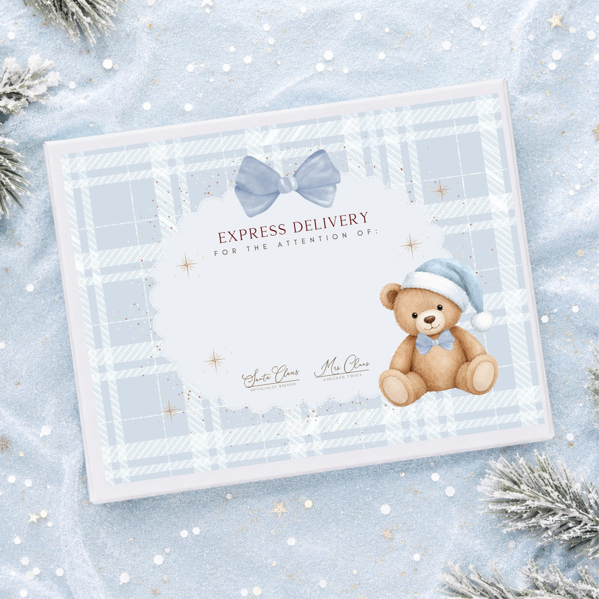 Blue Christmas bear Baby's First Christmas Eve box
