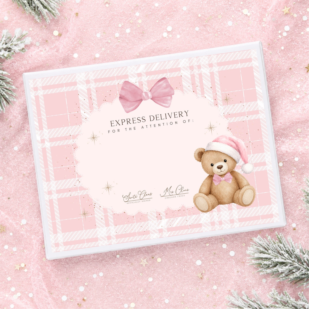 Pink Christmas bear Baby's First Christmas Eve box