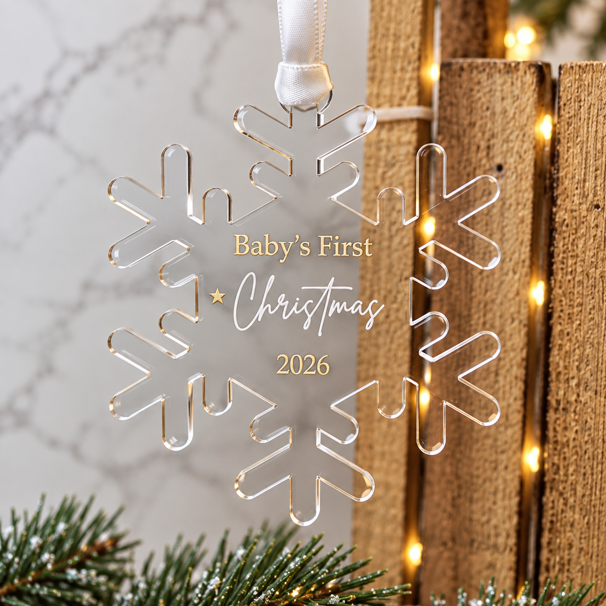 Baby's First Christmas clear acrylic snowflake decoration