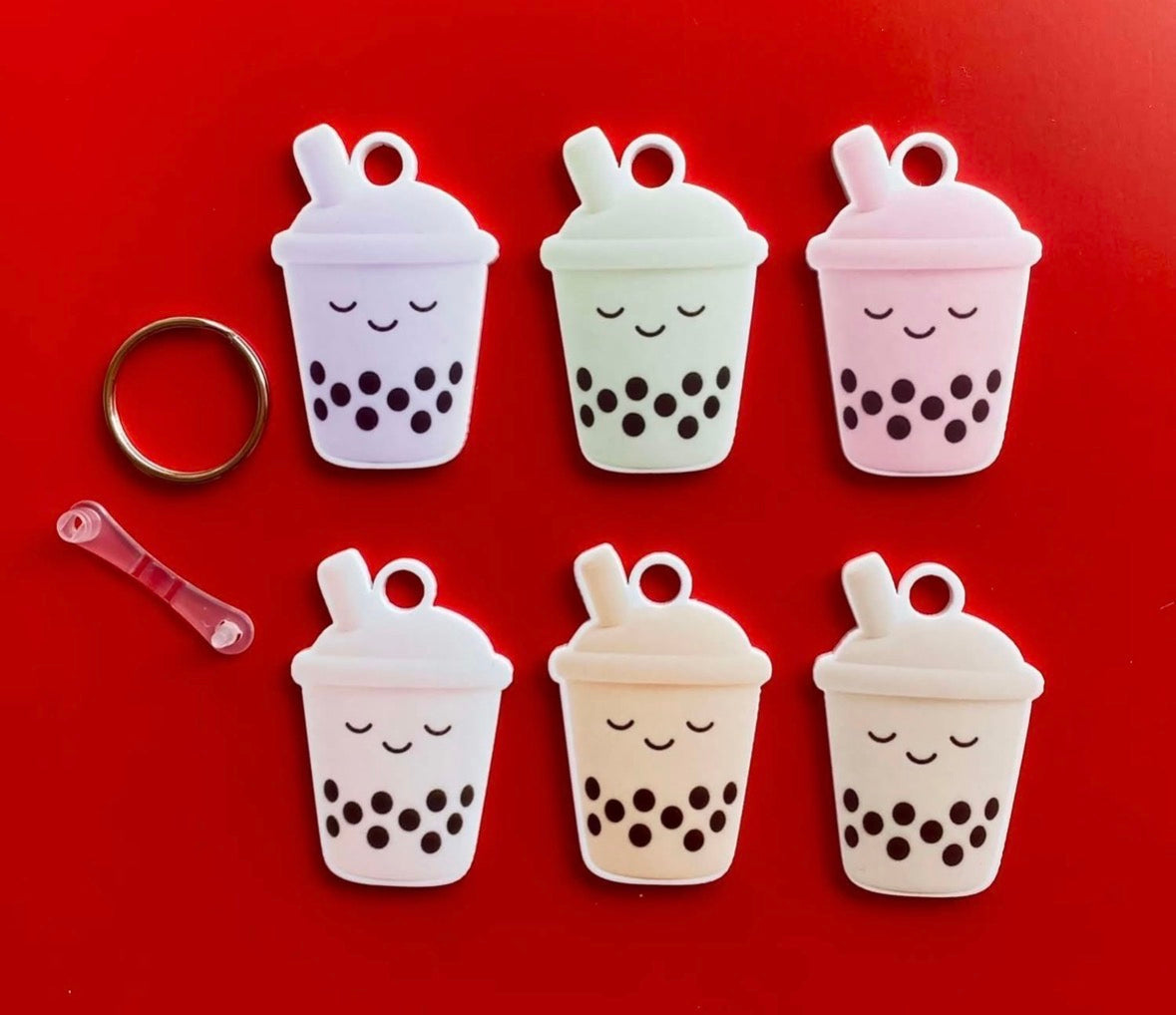 Pastel bubble tea keyrings with keyring attachment