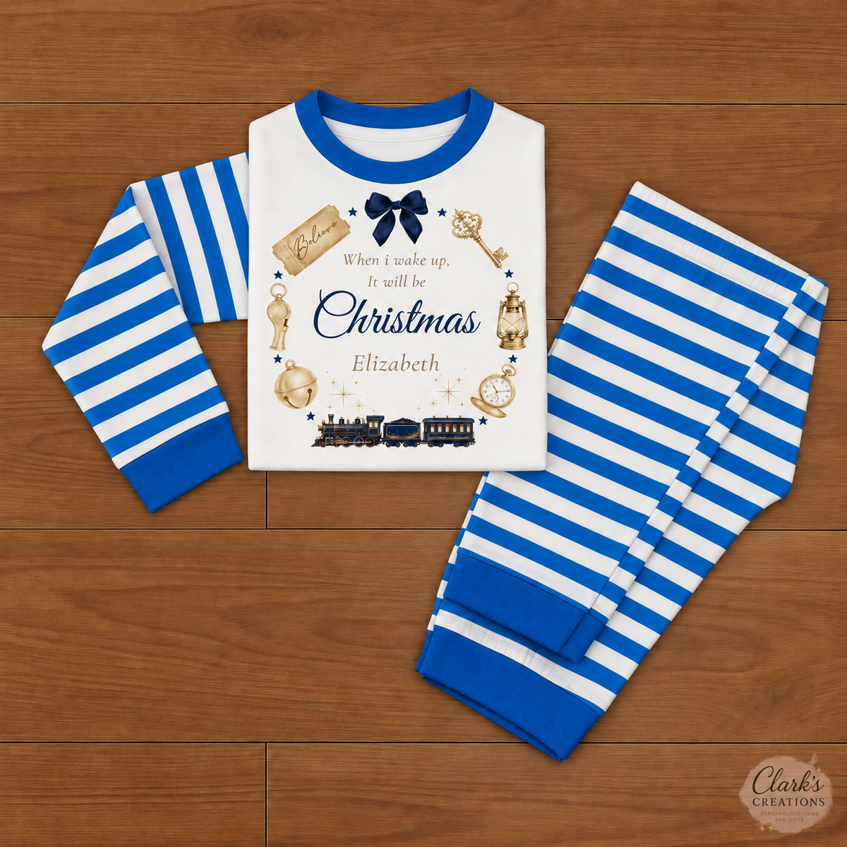 Blue personalised Christmas Eve pyjamas