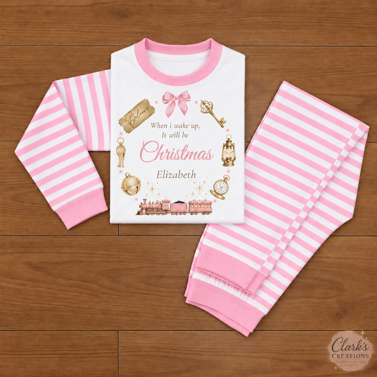 Pink personalised Christmas Eve pyjamas