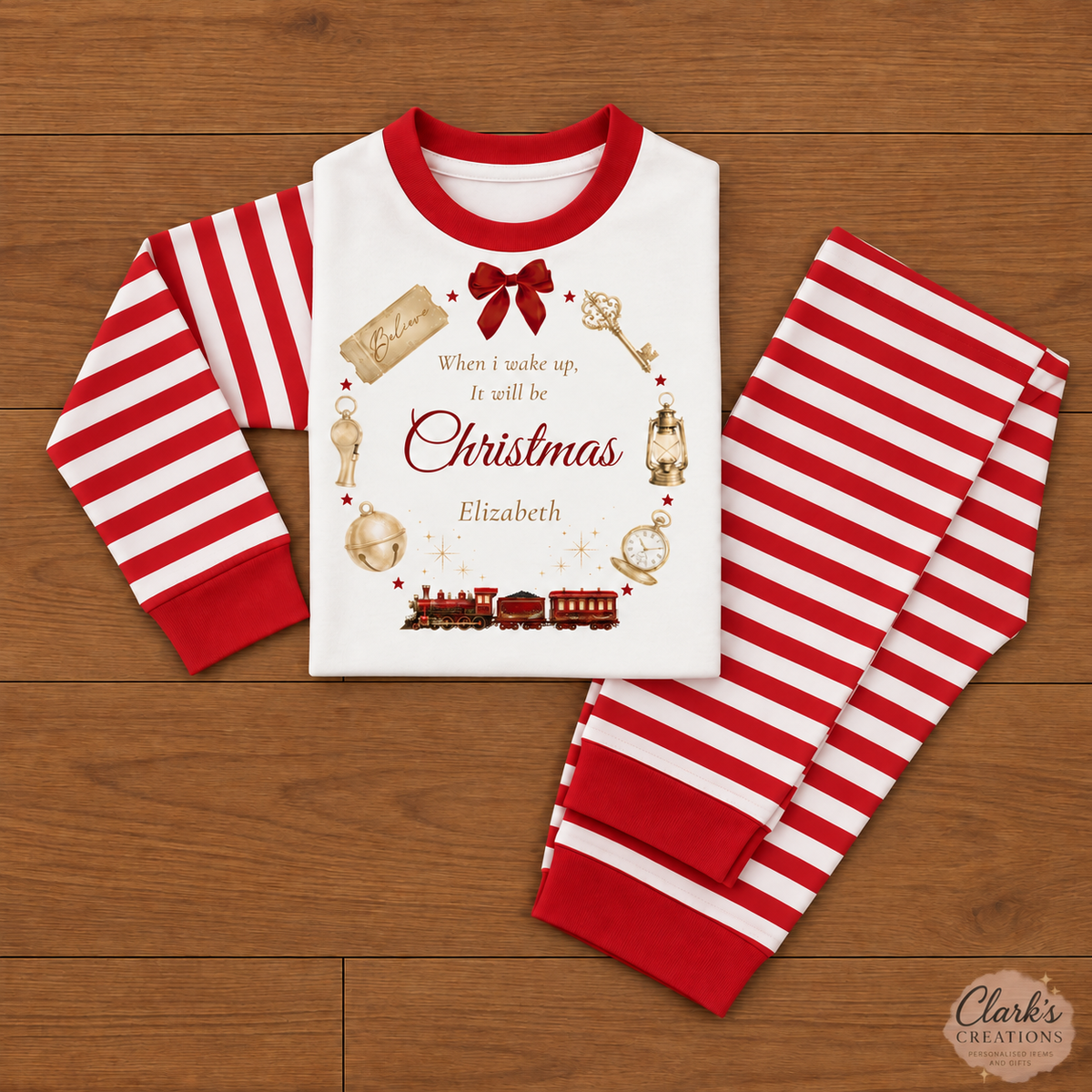 Red personalised Christmas Eve pyjamas