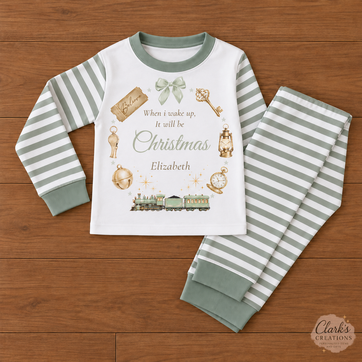 Sage personalised Christmas Eve pyjamas