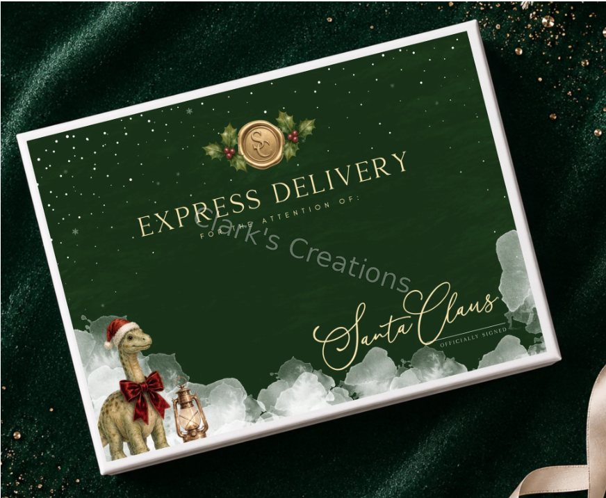 Little Dino personalised Christmas Eve box design - Clark's Creations