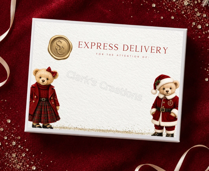 Mr & Mrs Claus Bear personalised Christmas Eve box design - Clark's Creations
