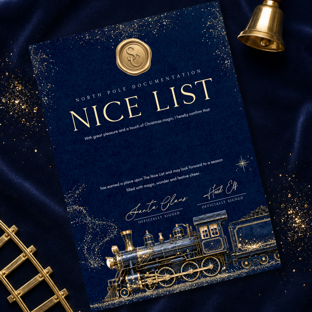 Navy North Pole Express certificate — supplier image; props not included