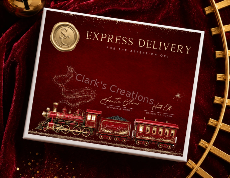 North Pole Express – Deep Red personalised Christmas Eve box design - Clark's Creations