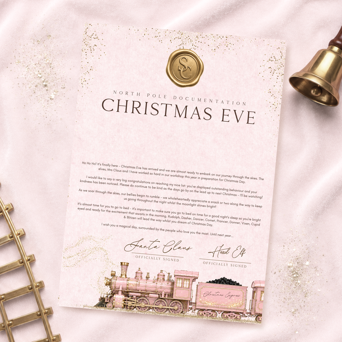 Pink North Pole Express letter — supplier image; props not included