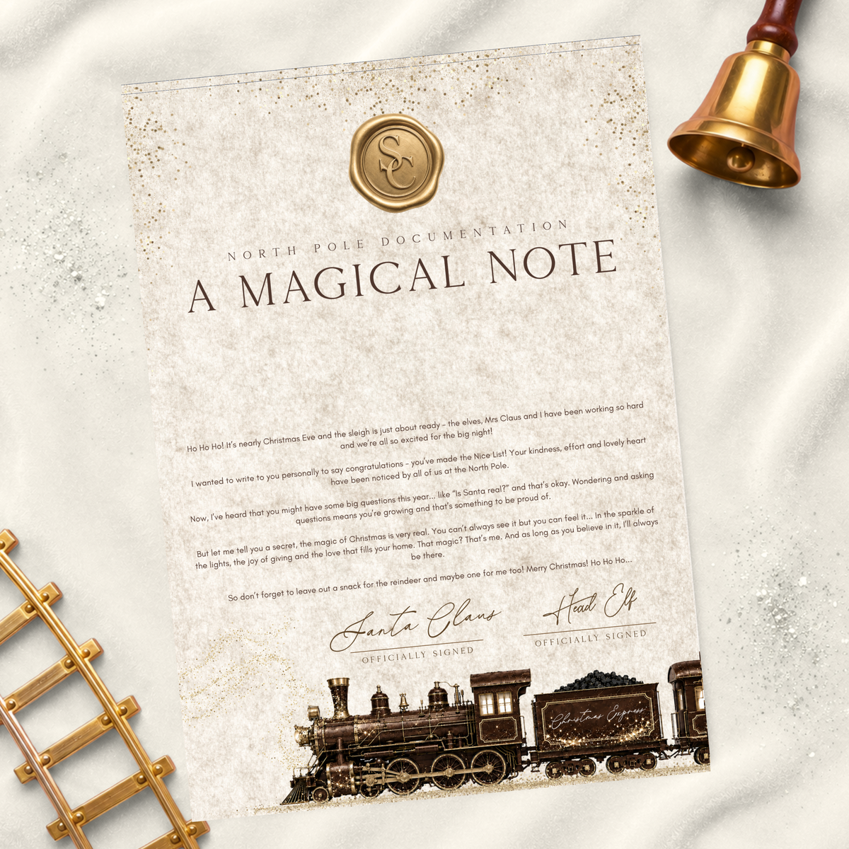 Beige North Pole Express note — supplier image; props not included