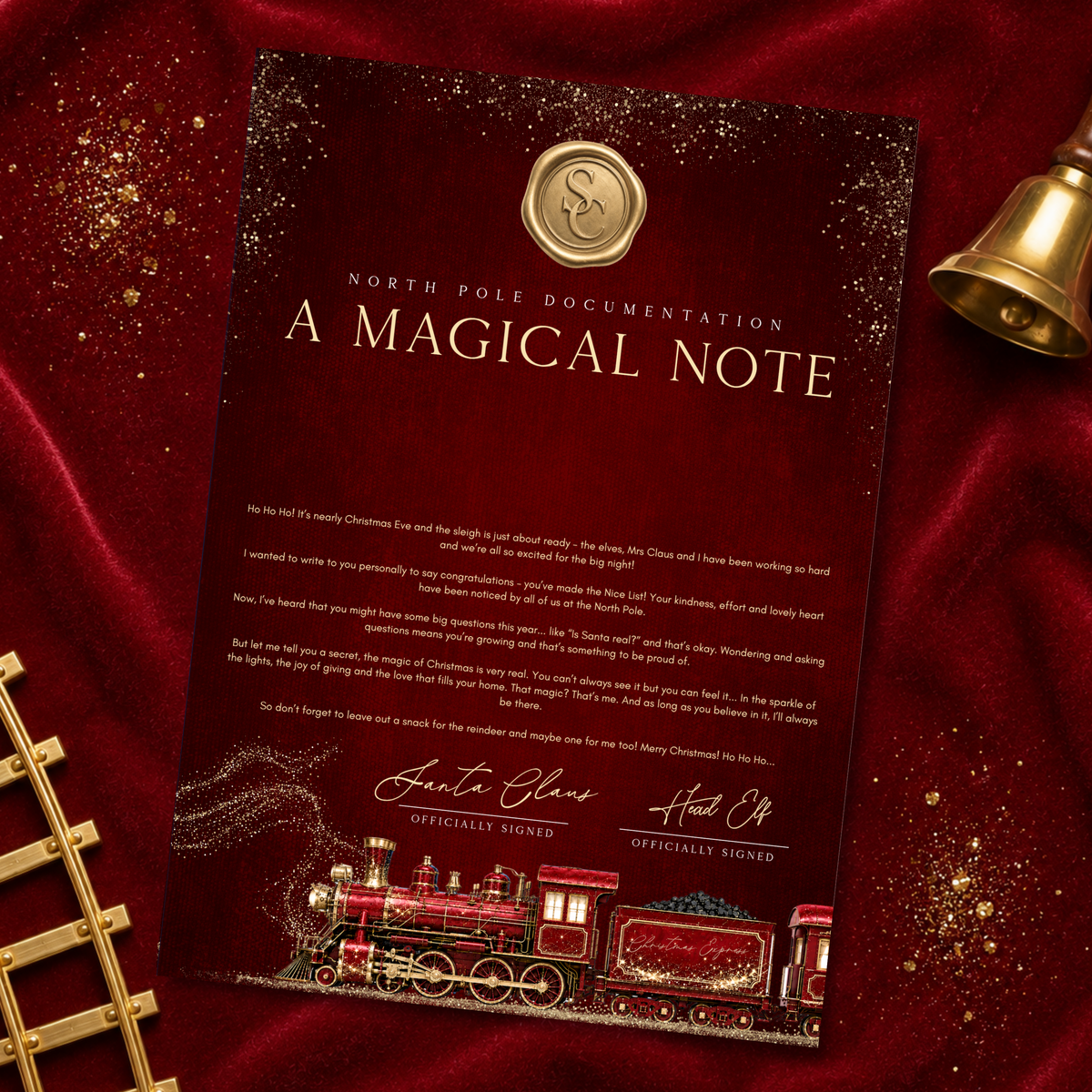 Deep Red North Pole Express note — supplier image; props not included