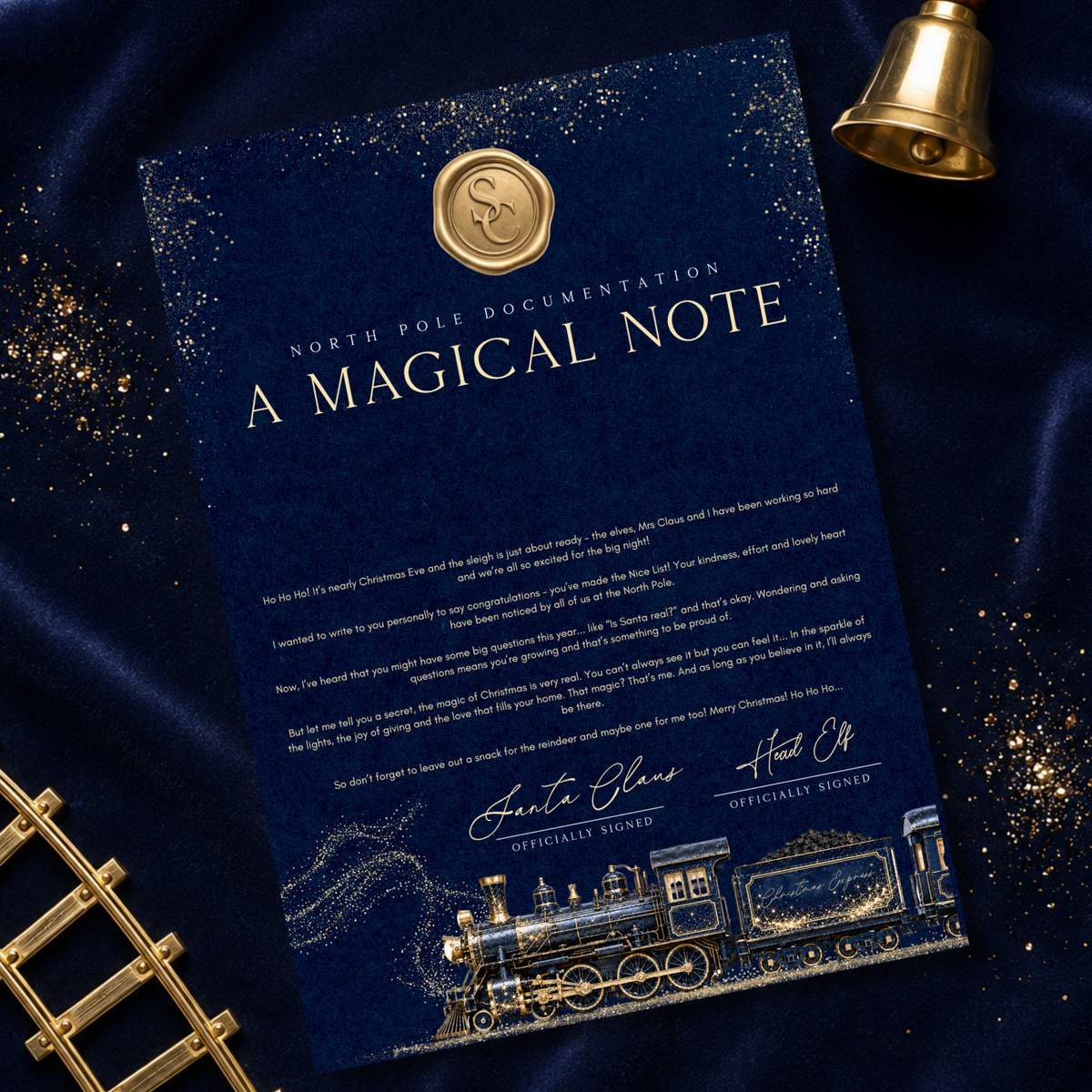 Navy North Pole Express note — supplier image; props not included