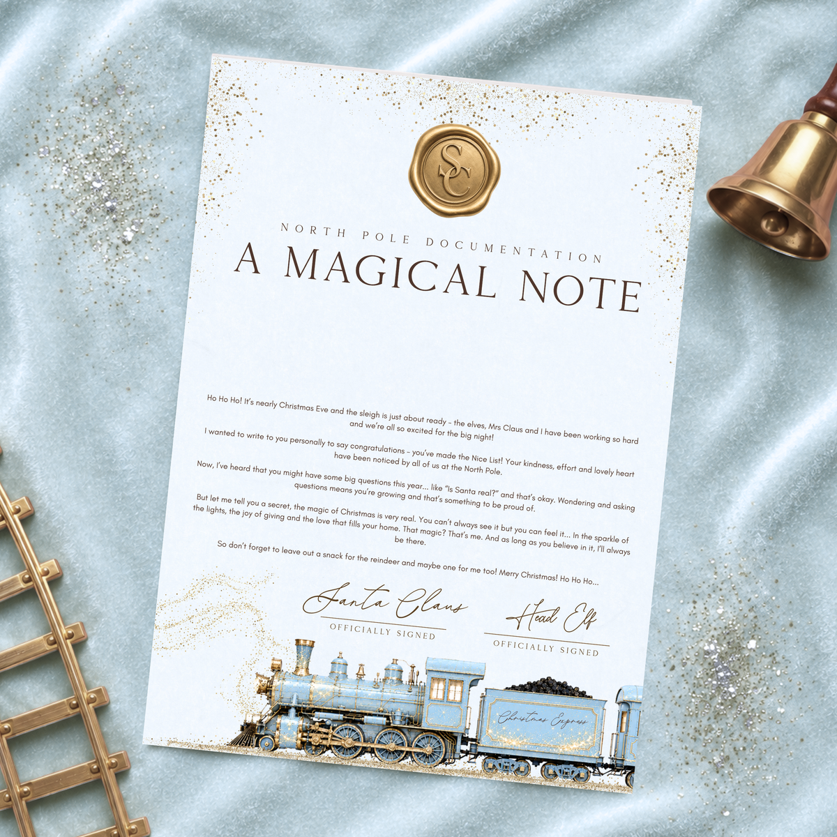 Pale Blue North Pole Express note — supplier image; props not included