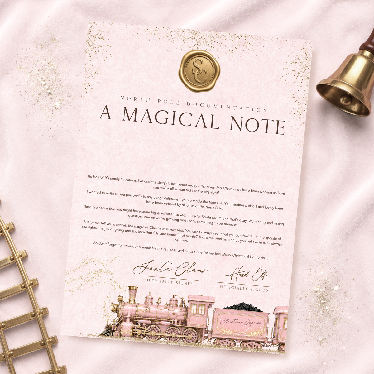 Pink North Pole Express note — supplier image; props not included