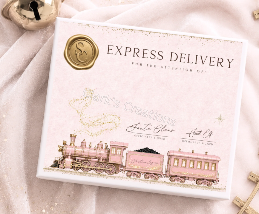 North Pole Express – Pink personalised Christmas Eve box design - Clark's Creations