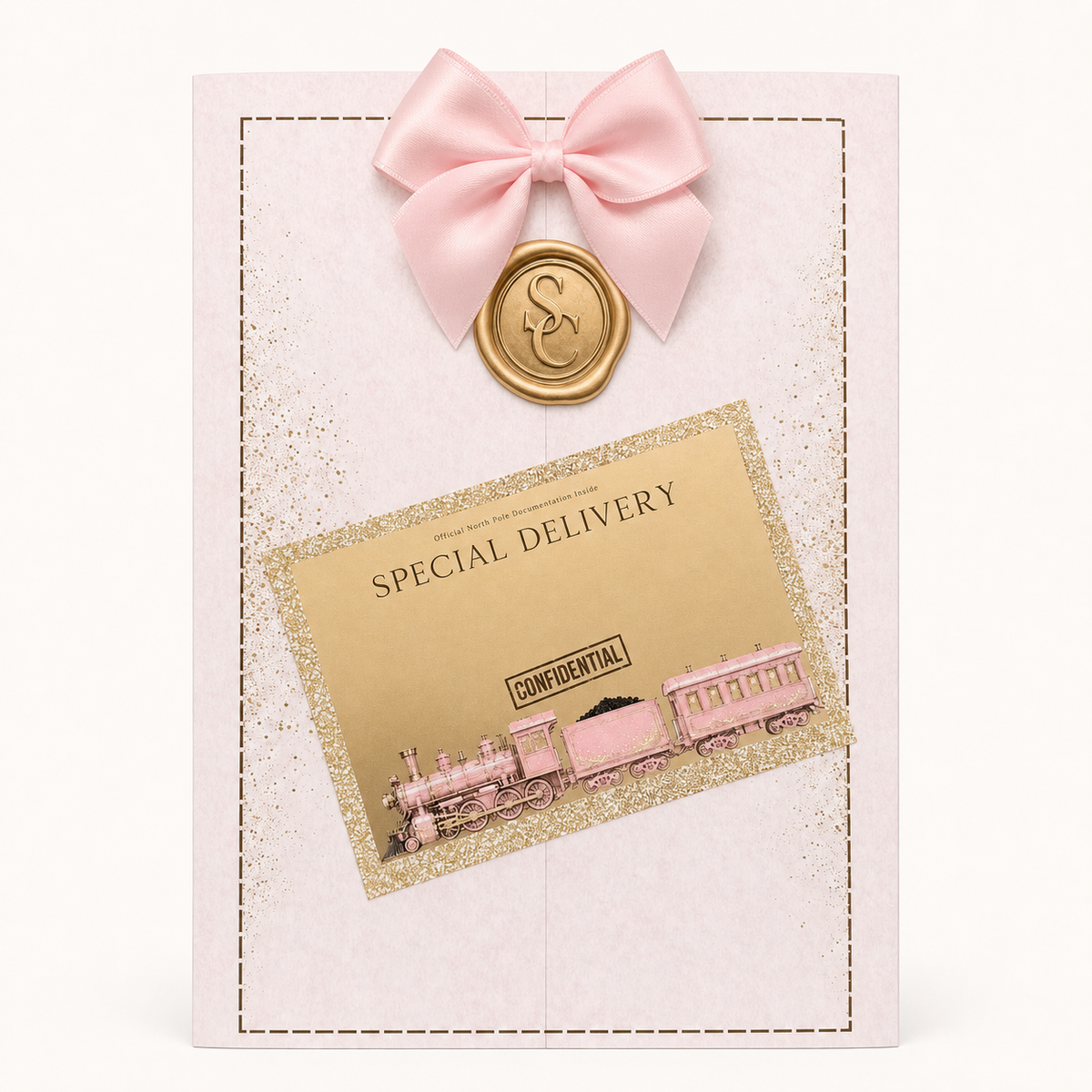 Pink North Pole Express certificate wallet — supplier image