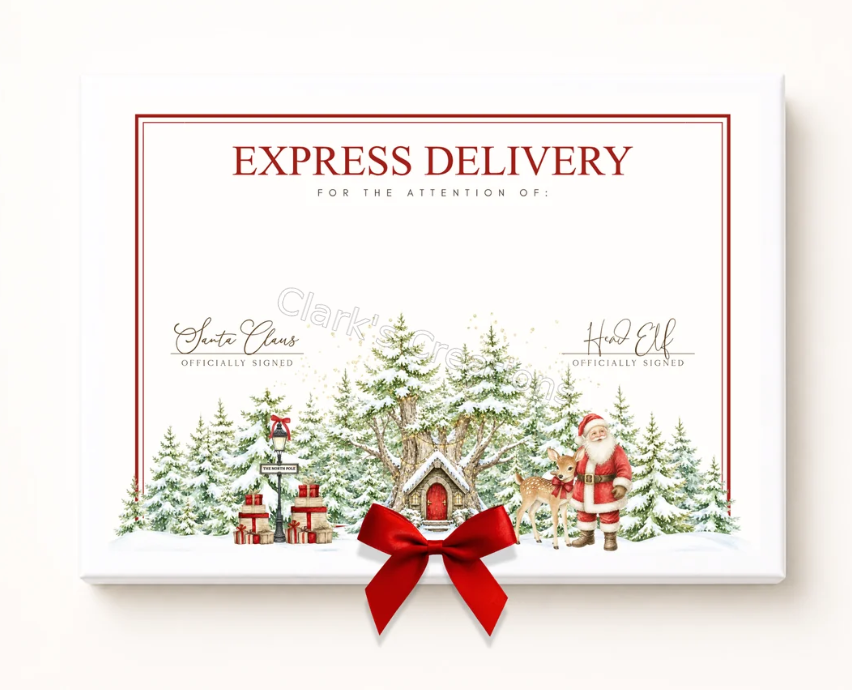 North Pole Village personalised Christmas Eve box design - Clark's Creations