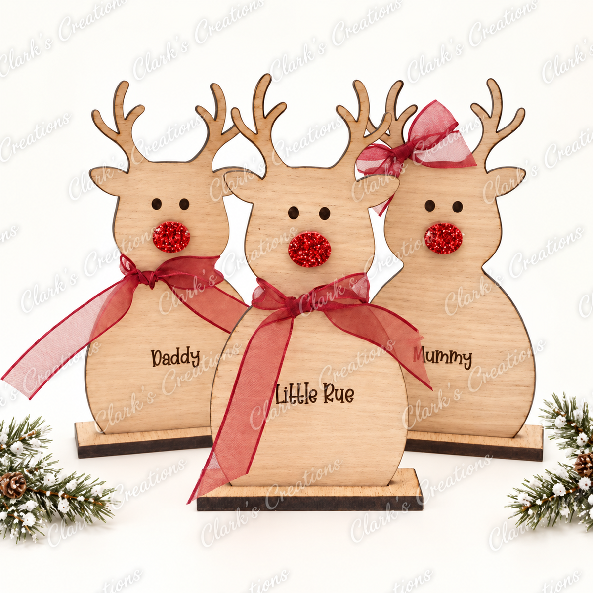 Personalised Oak Reindeer with Red Glitter Nose