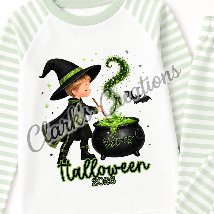 Personalised Green Potion Wizard Halloween pyjamas