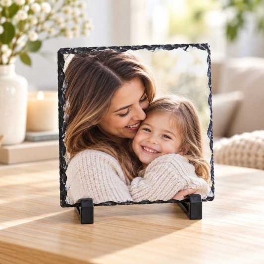 Personalised 14 x 14cm square photo slate mockup