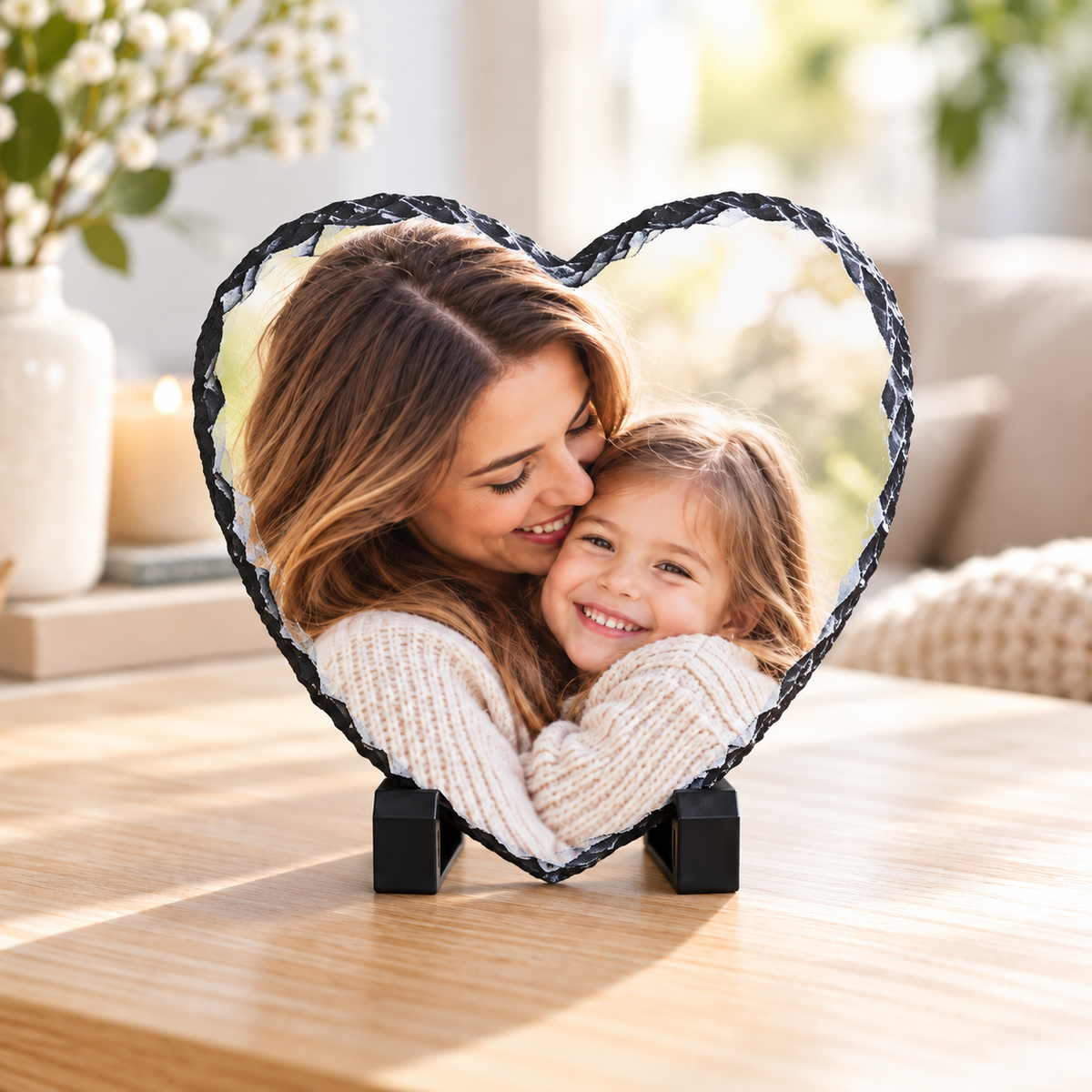 Personalised 15cm heart photo slate mockup