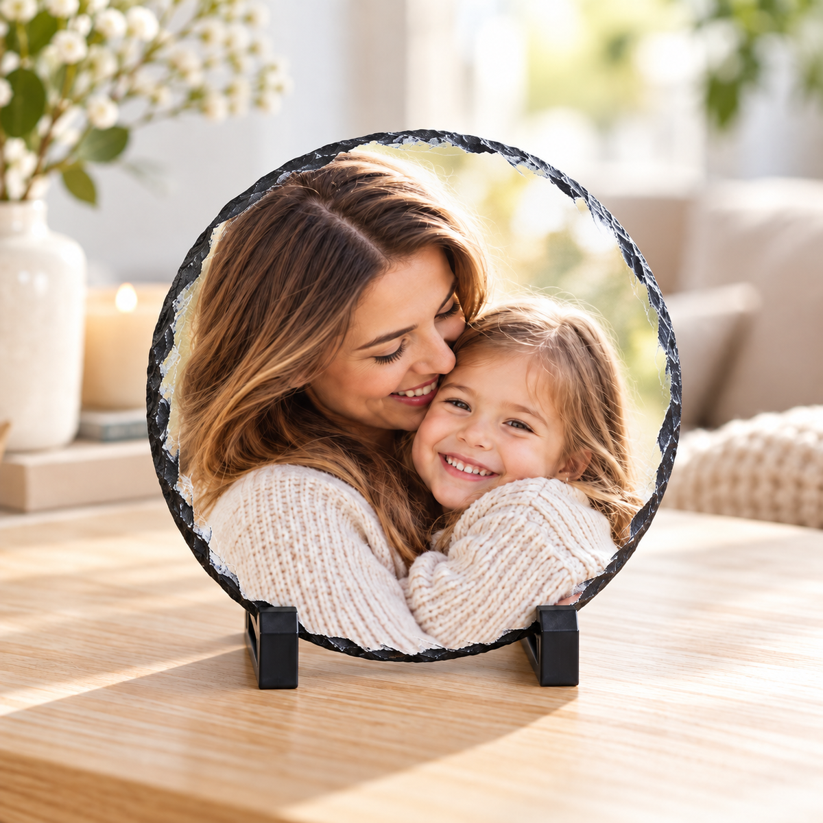 Personalised 15cm round photo slate mockup