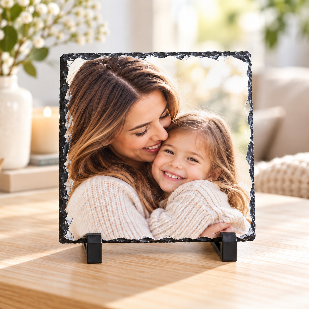 Personalised 19 x 19cm square photo slate mockup