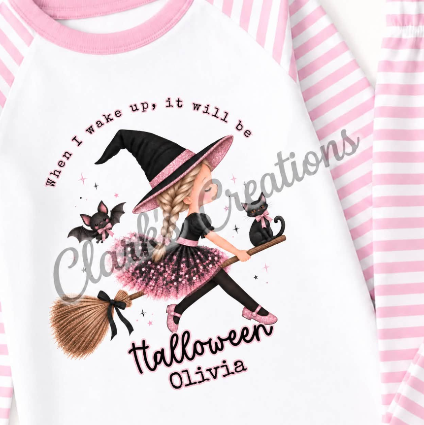 Personalised Pink Witch Halloween pyjamas