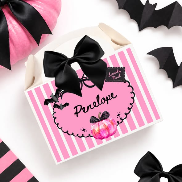 Personalised Pop of Pink Pumpkin Halloween treat box