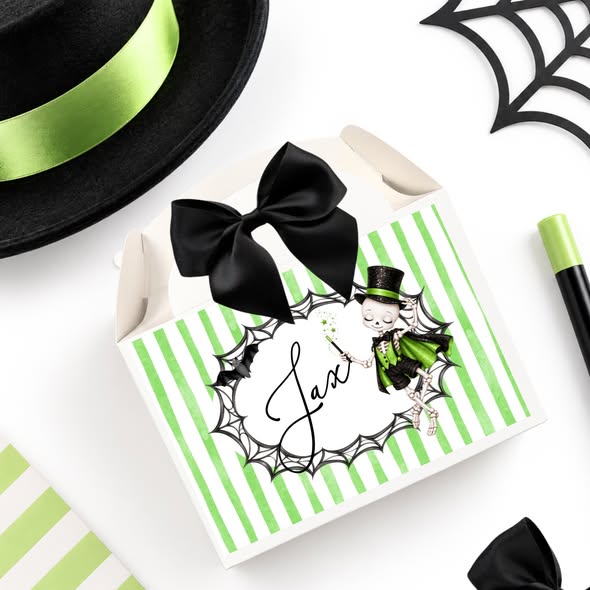 Personalised Skeleton Magician Halloween treat box