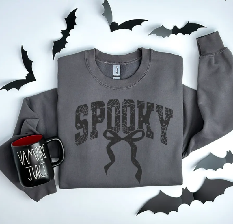 Spooky Bow gothic Halloween sweatshirt in charcoal grey