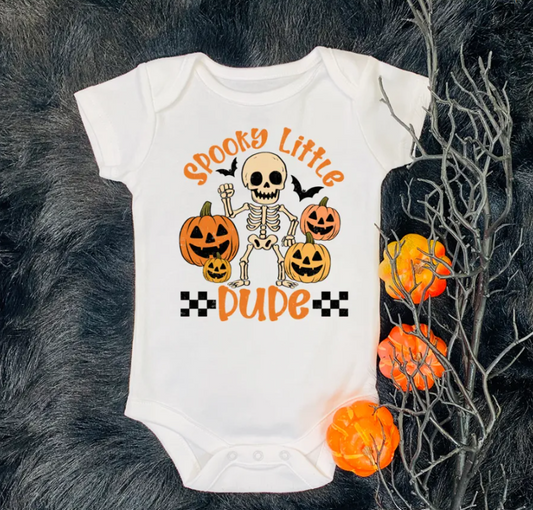 Spooky Little Dude Halloween baby bodysuit in white